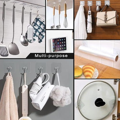 ZESLMG Adhesive Wall Hooks No Damage for Hanging, 12 Pack Large Self Sticky Hooks Heavy Duty 44lb Removable, Clear Hook for Shower Towel Coat Key Picture Wreath Outdoor Bathroom Kitchen, Waterproof - size: 12 Upgraded Large Hook