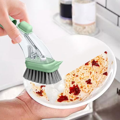 2-in-1 Soap Dispensing Dish Brush with Handle - Kitchen Scrub Brush for Easy Cleaning of Dishes, Pots, Pans, and Sinks (Green) - Efficient and Ergonomic Design Green - color: Green