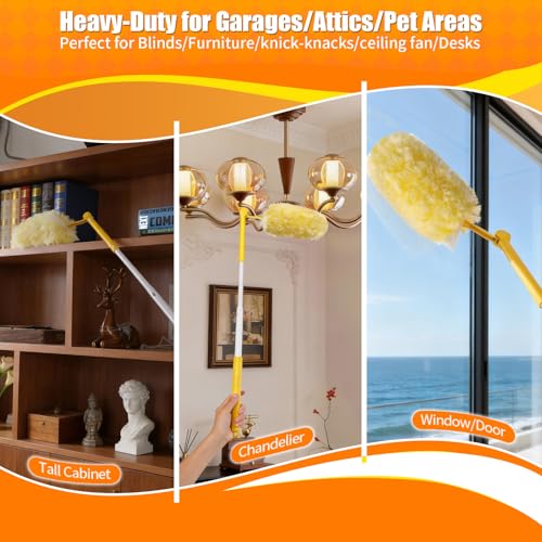 60 Count 360° Heavy Duty Duster Refills, Compatible with Swiffer Duster, Includes 1 Short Handle & 1 3 ft Extendable Handle, 4X Microfiber Cleaning Dusters, Disposable Unscented - style: 60 Refills + 2 Handle
