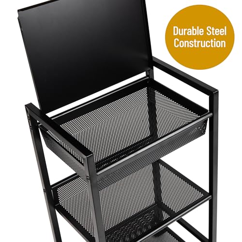 Mind Reader Cart with Covered Compartment, Office Organizer, Storage, 3-Tier, Office, Metal, 15.5" L x 11" W x 28.25" H, Black - style: 3-Tier with Handles