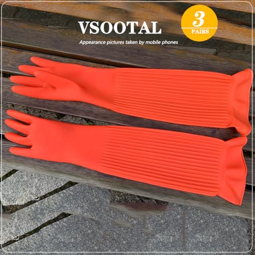 3 Pairs Household Extra Long Kitchen Gloves for Washing Dishes，20.05inches Rubber Cleaning Gloves，Reusable Latex Living Wash Gloves，Long Sleeves(Medium, Red) - size: Medium