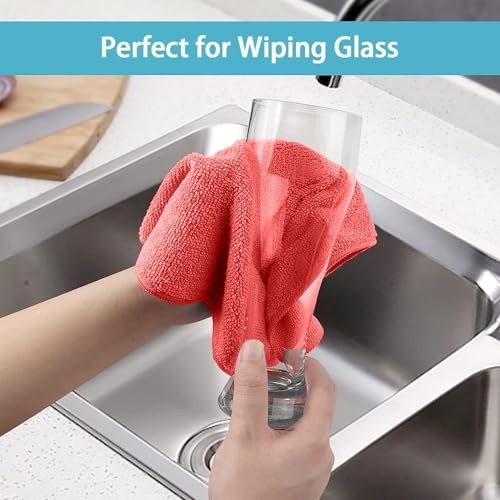 HOMEXCEL Microfiber Cleaning Cloth, Premium Microfiber Towels for Cars, Lint Free, Scratch-Free, Highly Absorbent, Reusable Cleaning Rags for Car, Household, Kitchen, Window(Red,100) - color: Red