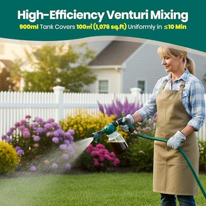 VENETIO 5-Dial Hose-End Sprayer - 6 Adjustable Spray Patterns Nozzle & 30oz Refillable Bottle for Liquid Fertilizer, Weed Killer & Soap | Lawn, Garden, Car Wash & Outdoor Cleaning Versatile Spray Gun - style: Sprayer (30 oz)