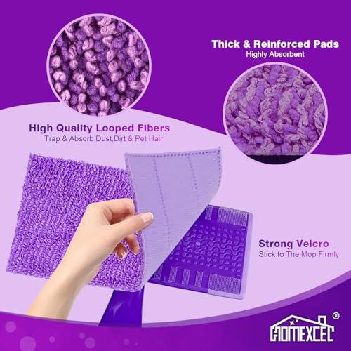 HOMEXCEL Microfiber Pads Compatible with Swiffer Wet Jet-15"x5.5", Reusable Pad Refills, Machine Washable Replacements for Multi Surface Wet & Dry Floor Cleaning, 8 Pack - color: Purple