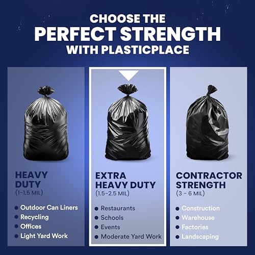 Plasticplace Trash Bags 32-33 Gallon │ 2.3 Mil │ Black Extra Heavy Garbage Bag │ 33” x 39” (100 Count) (W33LDB3)
