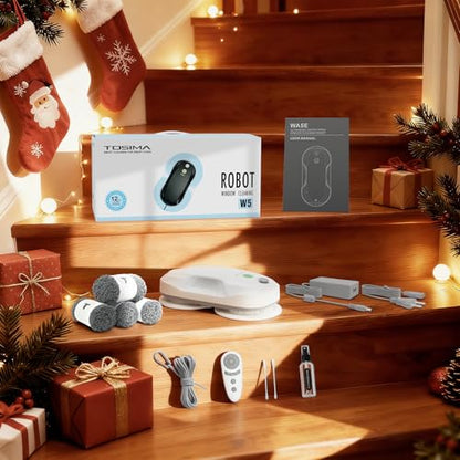 Tosima W5 Window Cleaning Robot, 6400Pa Max Adaptive Suction, Auto-Spray Smart Window Cleaner with Triple Safety System, Intelligent Navigation, Remote Control, for All Smooth Surfaces, White - color: White