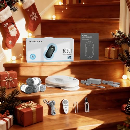 Tosima W5 Window Cleaning Robot, 6400Pa Max Adaptive Suction, Auto-Spray Smart Window Cleaner with Triple Safety System, Intelligent Navigation, Remote Control, for All Smooth Surfaces, White - color: White