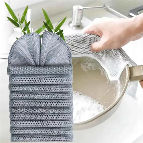 9PCS New Multifunctional Non-Scratch Wire Dishcloth, Multipurpose Wire Dishwashing Rags for Wet and Dry, Scrubs & Cleans for Pot, Bowl, Descaling, Kitchen Grime,Dishes, Sinks, Counters