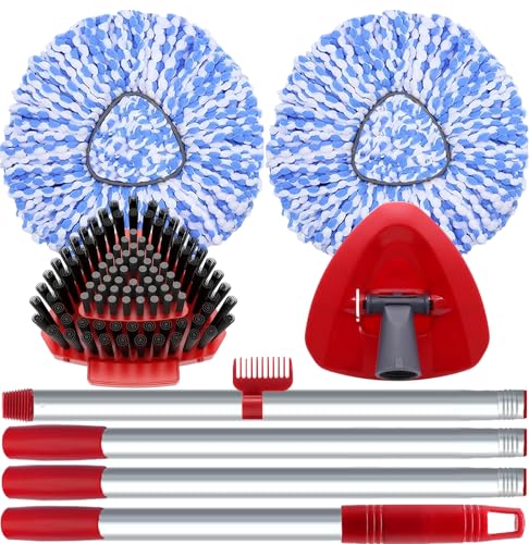 2 Pack Spin Mop Heads Replacement Compatible with O Cedar RinseClean 2 Tank, Upgraded Scrub Brush,4 Section Mop Handle and 1 Base Combo Set, Microfiber Replace Head Refill - color: Blue (2 Tank System)