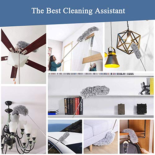 Microfiber Feather Duster, Extendable Cobweb Duster with 100 inches Extension Pole, Bendable & Washable & Lightweight Dusters for Cleaning Ceiling Fan, High Ceiling, Blinds, Webster, Furniture & Cars