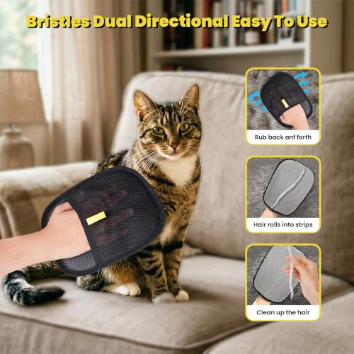 Pet Hair Removal Glove for Cats & Dogs – Reusable Electrostatic Dog & Cat Hair Remover, Fur Removal Tool for Laundry, Couch, Furniture, Carpet & Car Seat (1 Pack, Black)