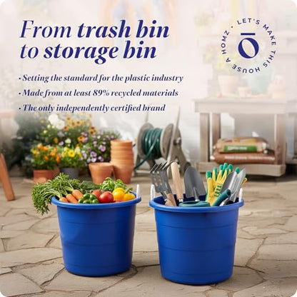 Homz 2 Pack of 17 Gallon Storage Buckets, Durable Plastic Containers, Sturdy Rope Handles, Large Tubs for Sports Equipment, Party Cooler, Gardening, Toys and Laundry, Blue - color: Cobalt Blue