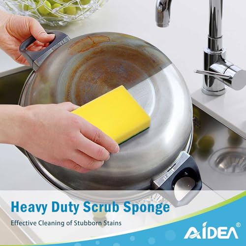 AIDEA Sponges Kitchen, 50 Pack Heavy Duty Dish Sponge, Cleaning Dish Scrubber Sponge for Home and Kitchen, Stink-Free Cleaning Supplies for Pots, Pans - style: Yellow-Rectangle Shape