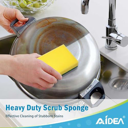 AIDEA Sponges Kitchen, 50 Pack Heavy Duty Dish Sponge, Cleaning Dish Scrubber Sponge for Home and Kitchen, Stink-Free Cleaning Supplies for Pots, Pans - style: Yellow-Rectangle Shape