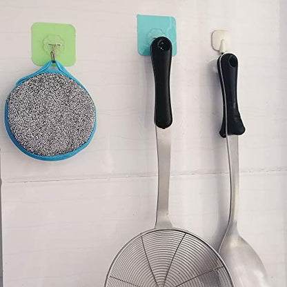 Dual Action Kitchen Cleaning Microfiber Scouring Scrubber, Round Dish Washing Sponge, 10 Pack (Blue) - color: Blue