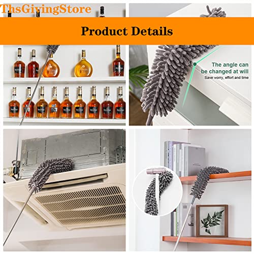 4PCS Ceiling Fan Duster with Extension Pole 16-98'', Microfiber Dust Brush + Gap Mop + Chenille Duster + Retractable Pole, Bendable Washable Feather Dusters for Cleaning Ceilings, Wall and Car