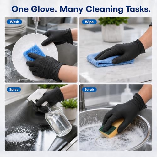 ForPro Disposable Vinyl Gloves, Industrial Grade, Powder & Latex Free, Non-Sterile, Food Safe, 2.75 Mil Palm, 3.9 Mil Fingers - color: Black, size: Large (Pack of 100)