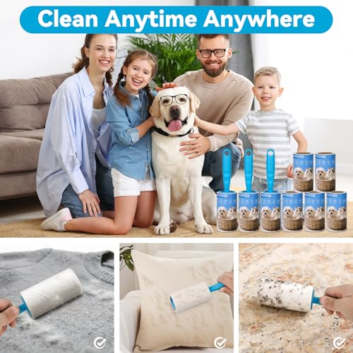 Lint Roller for Pet Hair – 1200 Sheets Mega Value Set, 2 Upgraded Handles, 3.9-inch Rolls with 120 Sheets Each, Sticky Hair Remover for Clothes, Sofa, Carpet & Furniture, Dog & Cat Hair - size: 2 Handles + 8 Refills + 1200 Sheets