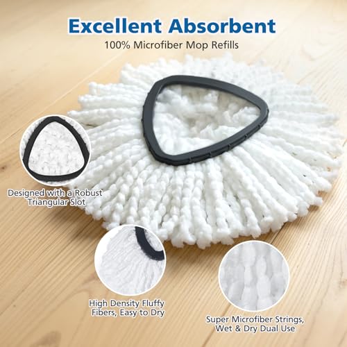 Spin Mop Replacement Head Spin Mop Refills Compatible with O Ceda EasyWring 1-Tank System, 2 Microfiber Spin Mop Head, 1 Triangle Mop Base Head and 4-Section Iron Mop Handle 30-58in for 1 Tank System - size: 1 tank-2 mop head+1 base+1 handle