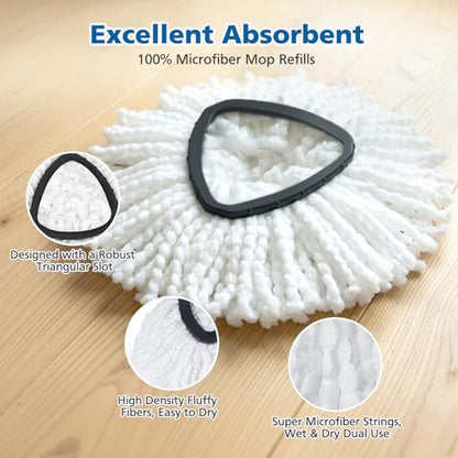 Spin Mop Replacement Head Spin Mop Refills Compatible with O Ceda EasyWring 1-Tank System, 2 Microfiber Spin Mop Head, 1 Triangle Mop Base Head and 4-Section Iron Mop Handle 30-58in for 1 Tank System - size: 1 tank-2 mop head+1 base+1 handle