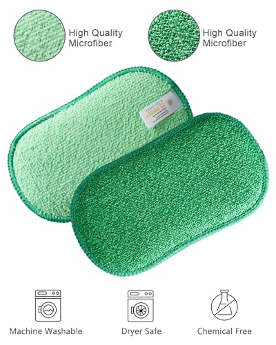 Multipurpose Kitchen Scrub Sponges 6pcs, Heavy Duty Cleaning Non-Scratch Scrub Sponge, Reusable Microfiber Sponge for Household Cleaning, Random Colors