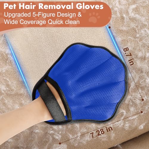 Pet Hair Removal Glove, Electrostatic Pet Hair Remover Glove for Cats & Dogs, Hair Remover Tools for Couch, Carpet, Clothing, Car Seat - Upgraded Five-Finger, Reusable，RoyalBlue+Darkgrey - color: RoyalBlue+DarkGrey
