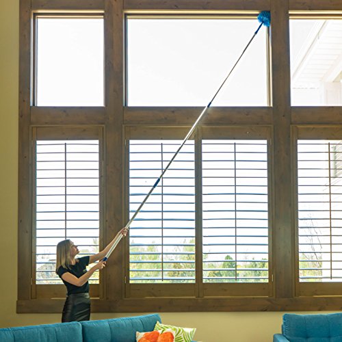 Ceiling Fan Duster Cobweb Duster, Extendable Reach 20 feet, | 3-Stage Aluminum Telescoping Pole | Extends for High Ceiling Duster | Long Handle Plus 2 Duster Heads