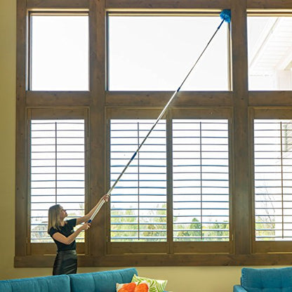Ceiling Fan Duster Cobweb Duster, Extendable Reach 20 feet, | 3-Stage Aluminum Telescoping Pole | Extends for High Ceiling Duster | Long Handle Plus 2 Duster Heads
