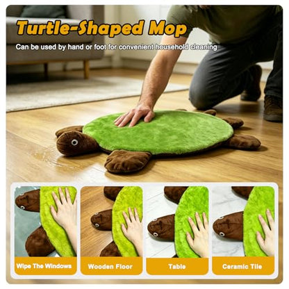 23 Inch Turtle Floor Foot Mop, Hands-Free Microfiber Cleaning Mop with Washable Reusable Pad for Hard Floors, Kitchen, Bathroom, Bedroom, Living Room