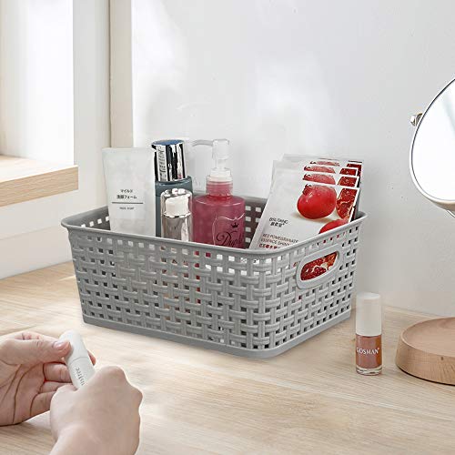 Plastic Storage Baskets - 6 Pack, Slightly Gray | 10.04"L x 7.48"W x 3.95"H, Durable, Easy to Use, Flexible, Multi-Purpose, Ideal for Closets, Cabinets, Shelves, Countertops - size: Small (10.04"L x 7.48"W x 3.95"H)