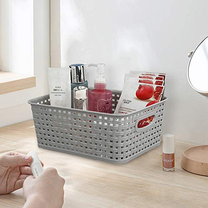 Plastic Storage Baskets - 6 Pack, Slightly Gray | 10.04"L x 7.48"W x 3.95"H, Durable, Easy to Use, Flexible, Multi-Purpose, Ideal for Closets, Cabinets, Shelves, Countertops - size: Small (10.04"L x 7.48"W x 3.95"H)