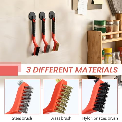 6 Pack Wire Brush Set, Stainless Steel Brass Nylon Cleaning Brushes, Small Detail Crevice Brushes for Rust Removal, Grout, Kitchen, Stove, Sink, Tile, Car Detailing, Heavy Duty Scrub Brush Set