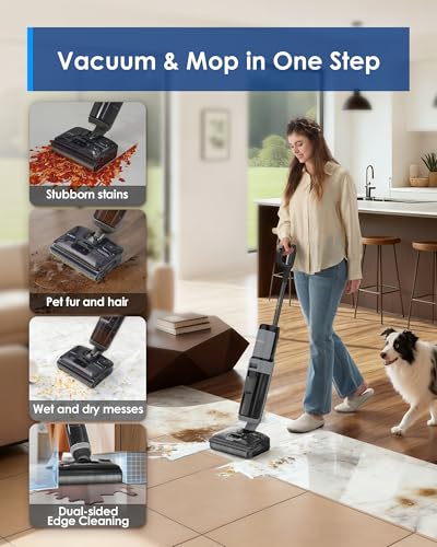 Tineco Floor ONE i5 Stretch Wet Dry Vacuum Cleaner, Vacuum & Mop in One Step, 20kpa Powerful Suction, 180° Lay-Flat Design, Anti-Tangle Design, Dual-Sided Edge Cleaning, Up to 30* Minutes Runtime - style: Floor One i5 Stretch