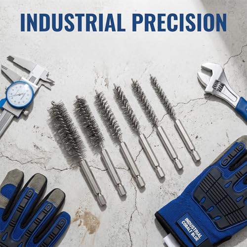 6 PCS Stainless Steel Wire Bore Brush Set, 1/4" Hex Shank Twisted Drill Brushes, 8/10/12/15/17/19mm for Rust Removal & Pipe Tube Cleaning