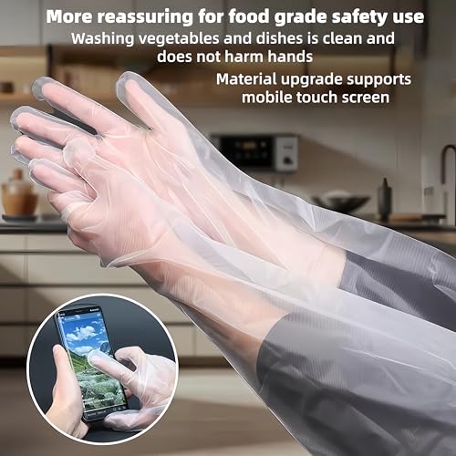 30 PCS Disposable Cleaning Gloves, Waterproof Long Sleeve 23.6" | Disposable for one-time use, PVC, elastic cuffs fit snugly, for dishwashing, cleaning, cooking, hair dyeing, gardening