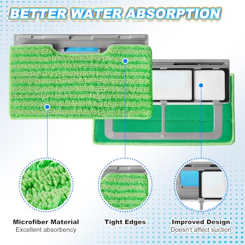 KEEPOW Reusable Microfiber Mop Pads Refills Compatible with Shark VACMOP VM252 VM200 VM401 VM180 VM252GN VC205 VM250 VM190 VM200P12, Upgraded Dirt Chamber for Hard Floor, Blue & Green, 1+1+1+1 Pack - color: 1+1+1+1 Pack(green&blue)