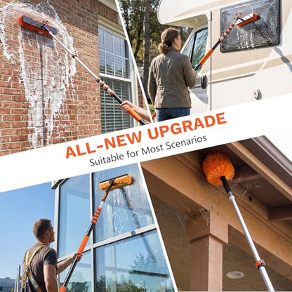 Solar Panel Cleaning Kit with 5-20ft Telescoping Pole, Water Fed Pole Window Cleaning System with Soap-Dispenser, Brush, 11″Squeegee & Cobweb Duster for Snow Removal, Windows, RVs, Decks - size: 5-20ft