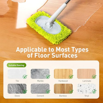 6 Pack Reusable Microfiber Mop Pads Compatible with Sweeper Mops, Replacement Mopping Pads Dry Sweeping Cloths, Washable Chenille Flat Mops Refills for Mopping Floor Cleaning (Mop is not Included) - color: Green