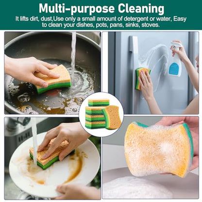 6Pcs Cleaning Sponges, Non-Scratch Scrub Dish Sponge Safe on Non-Stick Cookware, Dual Sided Cleaning Sponges for Kitchen, Household, Bathroom(Irregular,Green) - color: Irregular,green