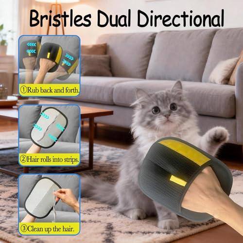 Electrostatic Pet Hair Removal Glove for Cats & Dogs, Reusable Magic Brush for Furniture & Clothes, Cat & Dog Fur Remover Tool (Black-Yellow Large 2-Pack) - size: Large 2-Pack