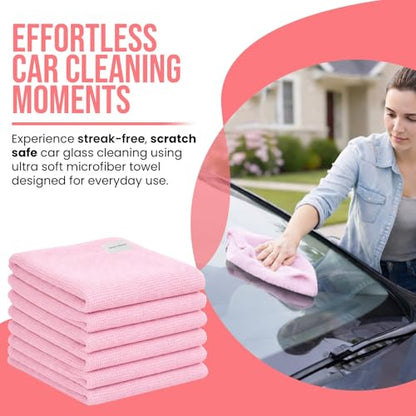 Ameri-Homes Premium Microfiber Cleaning Cloths 12 x 12 Inches, 400 GSM, Soft & Absorbent, Scratch-Free Lint-Free Cleaning Towels for Kitchen, Car, Glass & Home (Pack of 6) (Pink) - color: Pink
