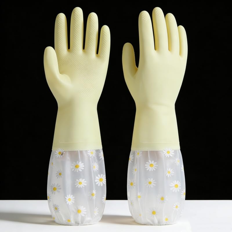 Dishwashing Cleaning Gloves, Reusable Rubber Glove with Long Elastic Cuffs for Chores - color: Green