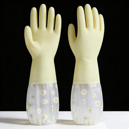 Dishwashing Cleaning Gloves, Reusable Rubber Glove with Long Elastic Cuffs for Chores - color: Green