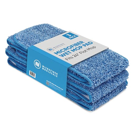 Microfiber Wholesale 24 inch Microfiber Mop Pads - Machine Washable, Reusable, Refills & Replacement Wet Mop Heads Compatible with Any Microfiber Flat Mop System (3 Pack) - size: 24 Inch 3 Pack