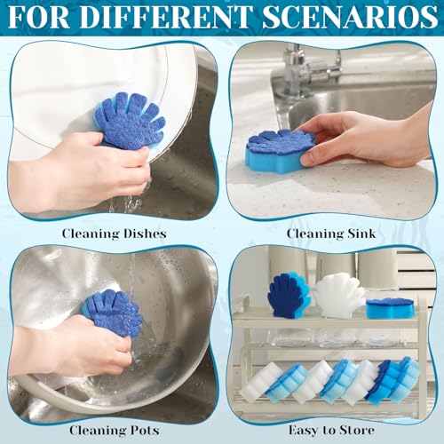 Tioncy 12 Pack Shell Kitchen Sponges Bulk Dual Sided Scrubber Sponges Dishwashing Kitchen Cleaning Accessories for Household Supplies