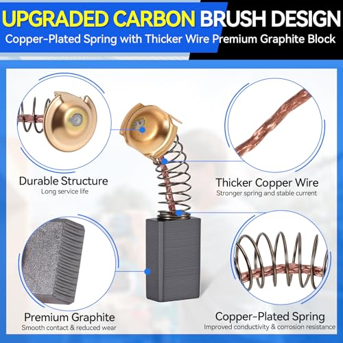 70PCS Electric Motor Carbon Brushes Set, 11 Assorted Sizes, Thicker Copper Wire, Premium Graphite Replacement for Power Tools, Drills, Grinders, Vacuum Motors Repair Kit