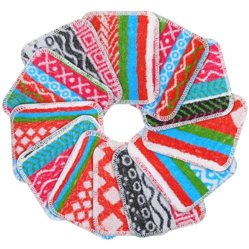 LemonRoad 12 Pack Non-Scratching Dish Scrubber Kitchen Reusable European Scouring Pads 5‘' x 6‘' Dishwasher Safe Scrub for Cleaning Kitchen, Bathroom and Household, Assorted Colors and Designs