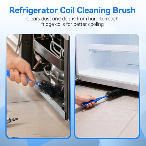 3 PCS Refrigerator Coil Cleaning Brush, Flexible Cleaner Brush Set for Refrigerator Coil, Multi-Use Lint and Dust Remover, with Crevice, Long and Detailing Brushes, Cleaning Tool Set