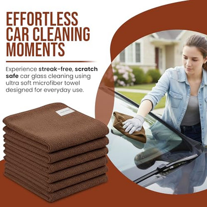 Ameri-Homes Microfiber Cleaning Cloths 12 x 12 Inches, 400 GSM Ultra Soft, Lint-Free & Scratch-Free, Highly Absorbent Towels for Car, Kitchen, Glass & Home Cleaning, Pack of 6 (Brown) - color: Brown
