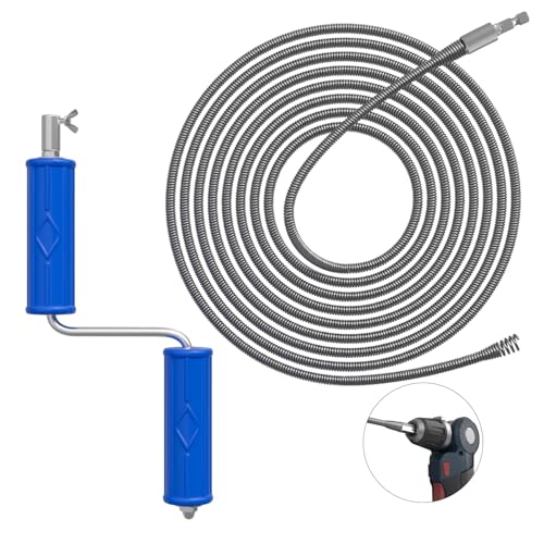 Drain Snake, Drain Auger with Drill Attachment, 32.8 Feet By 6MM Plumbing Snake Auto Feed Flexible Hair Drain Clog Remover for Kitchen, Bathrom and Shower Sink